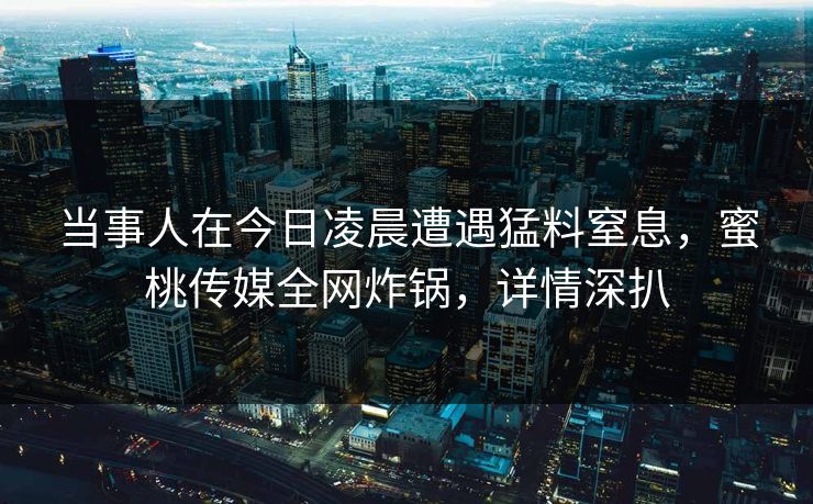 当事人在今日凌晨遭遇猛料窒息，蜜桃传媒全网炸锅，详情深扒