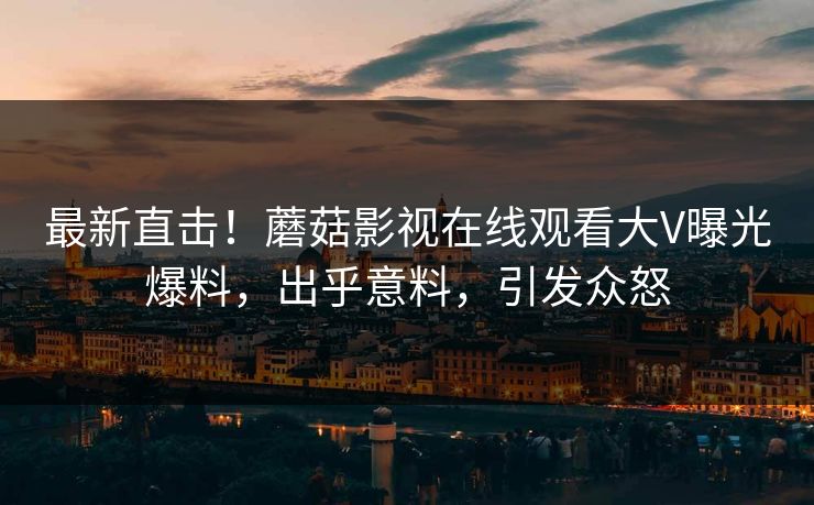 最新直击!蘑菇影视在线观看大V曝光爆料,出乎意料,引发众怒