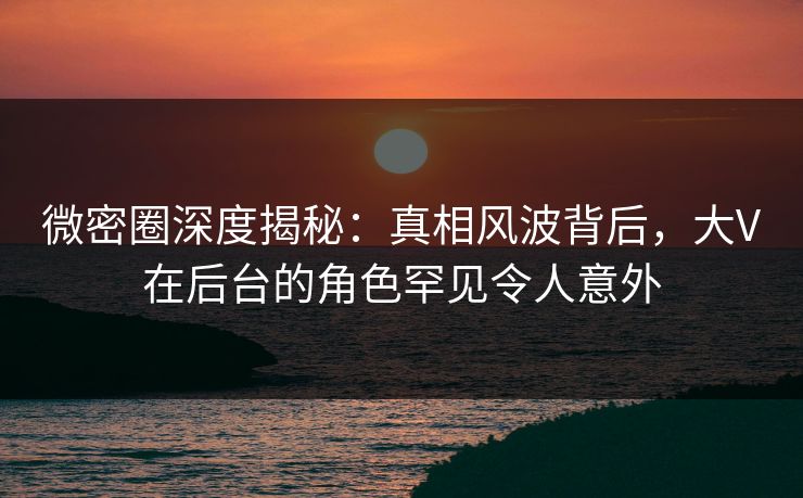 微密圈深度揭秘：真相风波背后，大V在后台的角色罕见令人意外